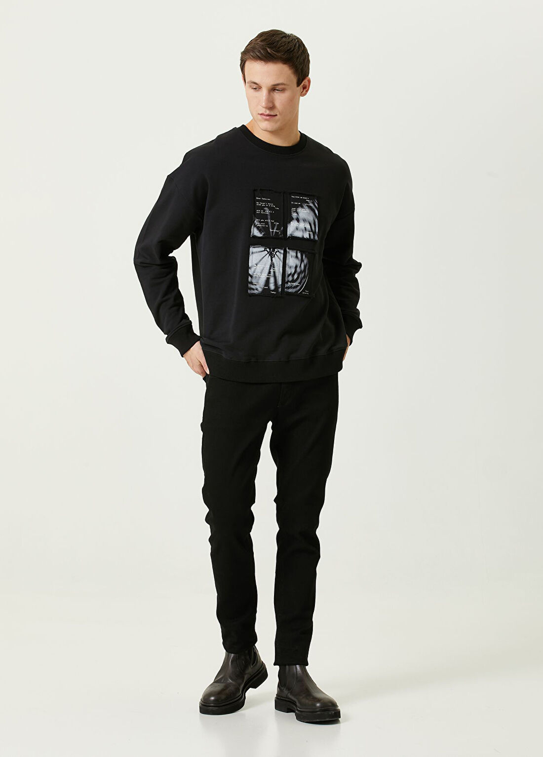 Turn & Bake Tomorrow Siyah Baskılı Bisiklet Yaka Erkek Sweatshirt