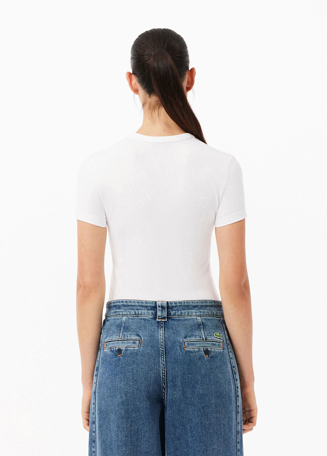 Lacoste Beyaz Bisiklet Yaka Slim Fit Kısa Kollu Kadın T-shirt görsel 2