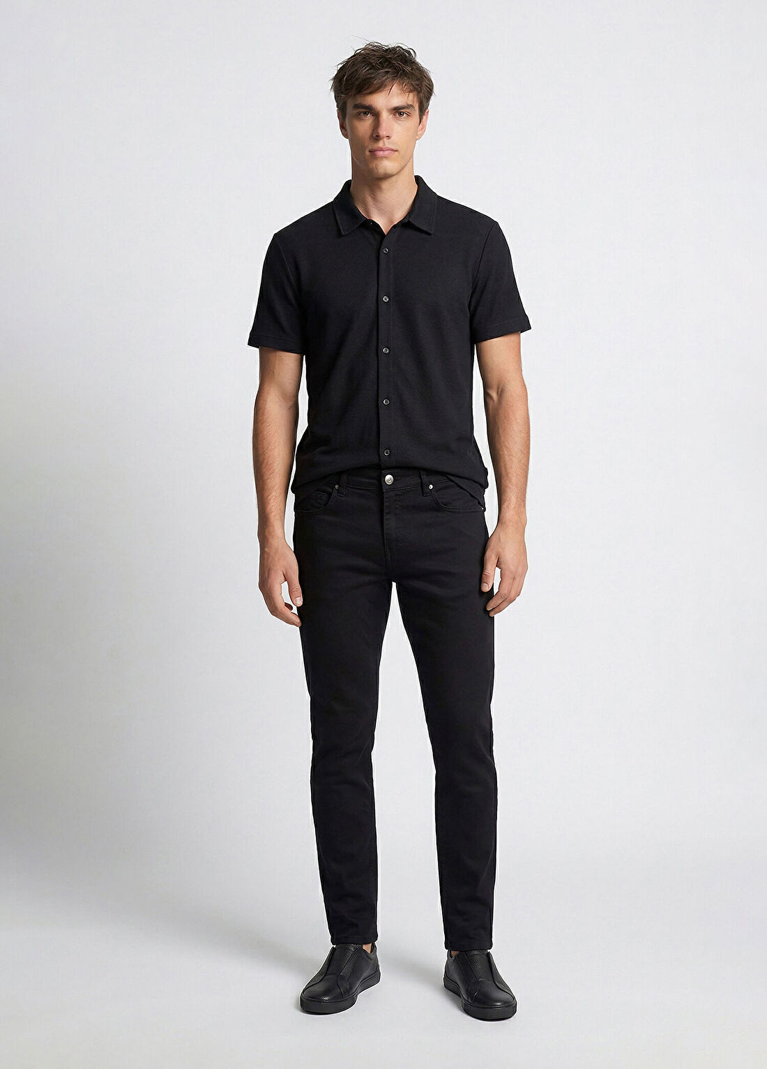 Network Siyah Slim Fit Armür Desen Pantolon
