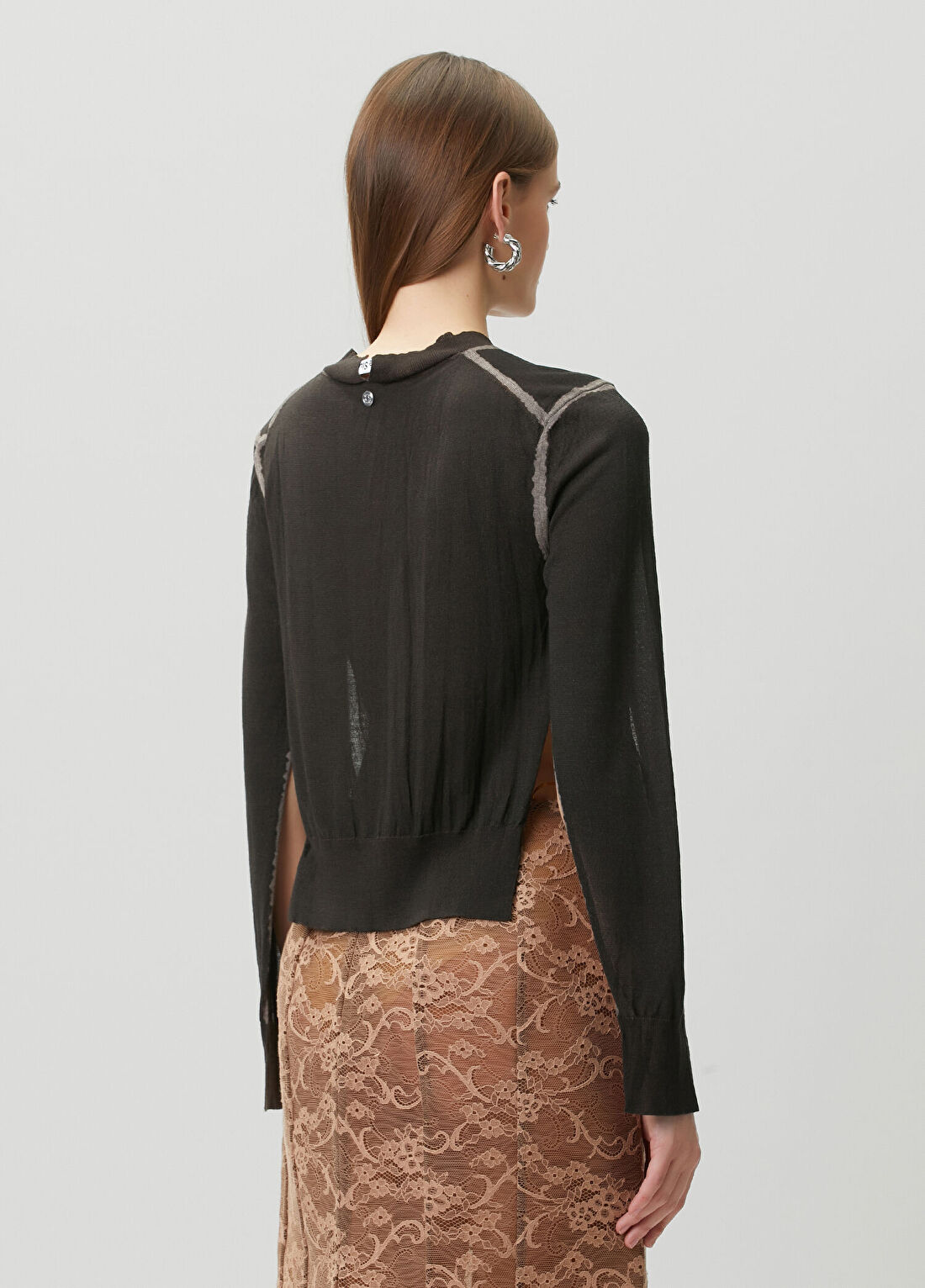 Acne Studios Kahverengi Yırtmaç Detaylı Triko görsel 4