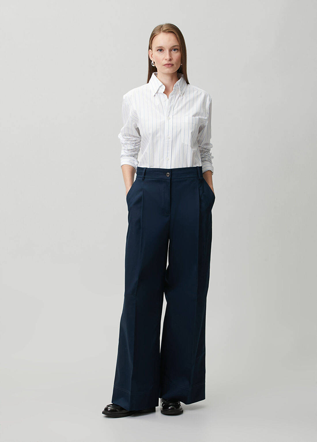Tommy Hilfiger Lacivert Wide Leg Chino Pantolon