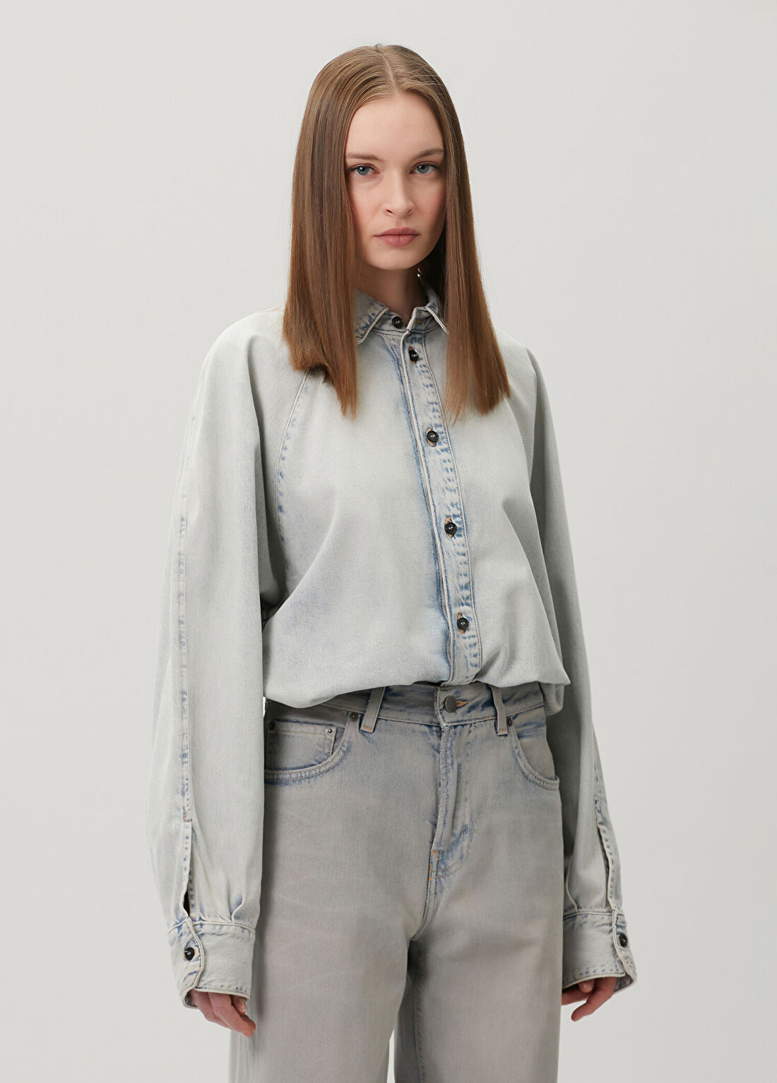 Haikure Keira Açık Gri Denim Gömlek