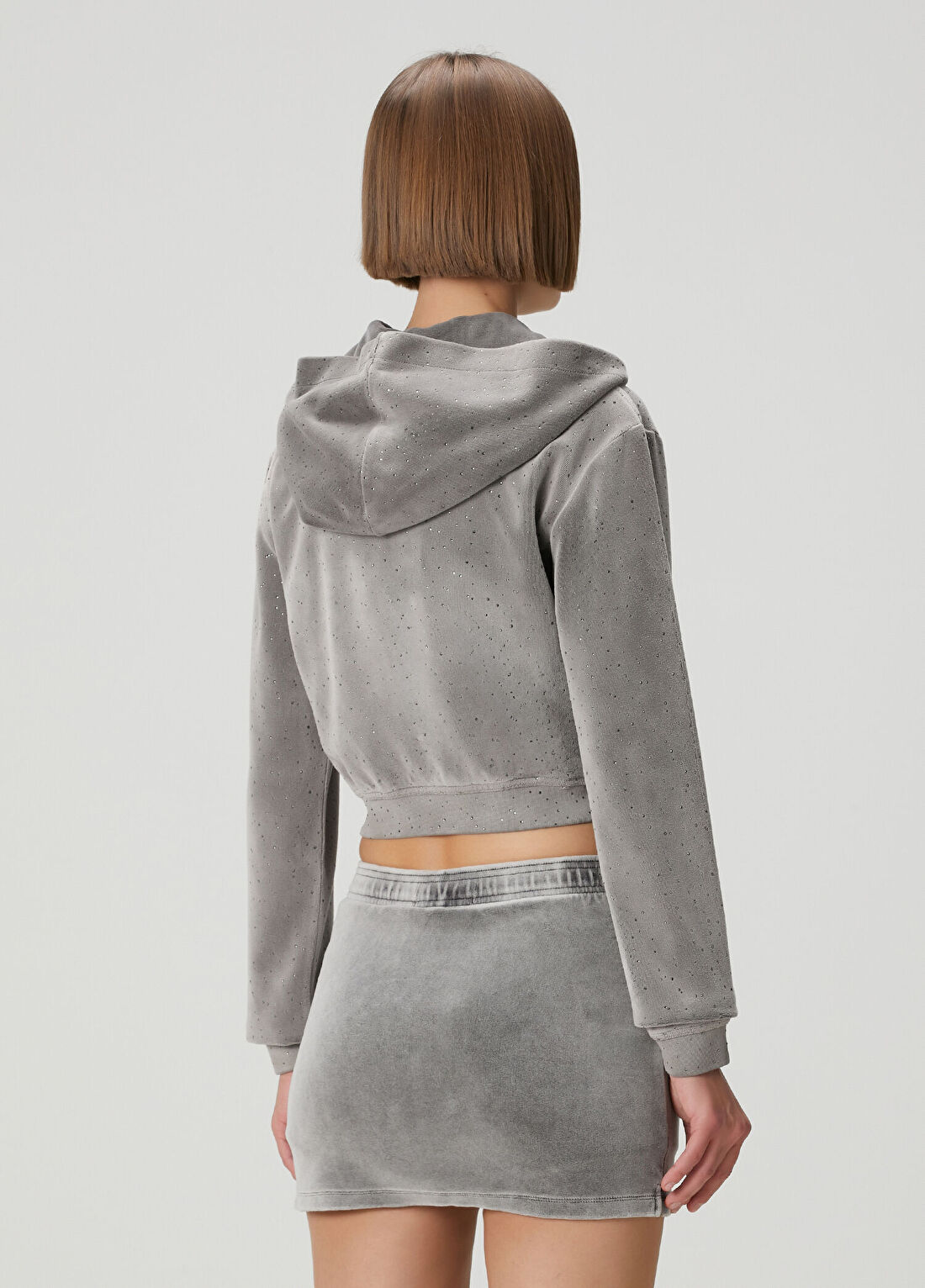 T by Alexander Wang Gri Kapüşonlu Fermuarlı Sweatshirt görsel 4