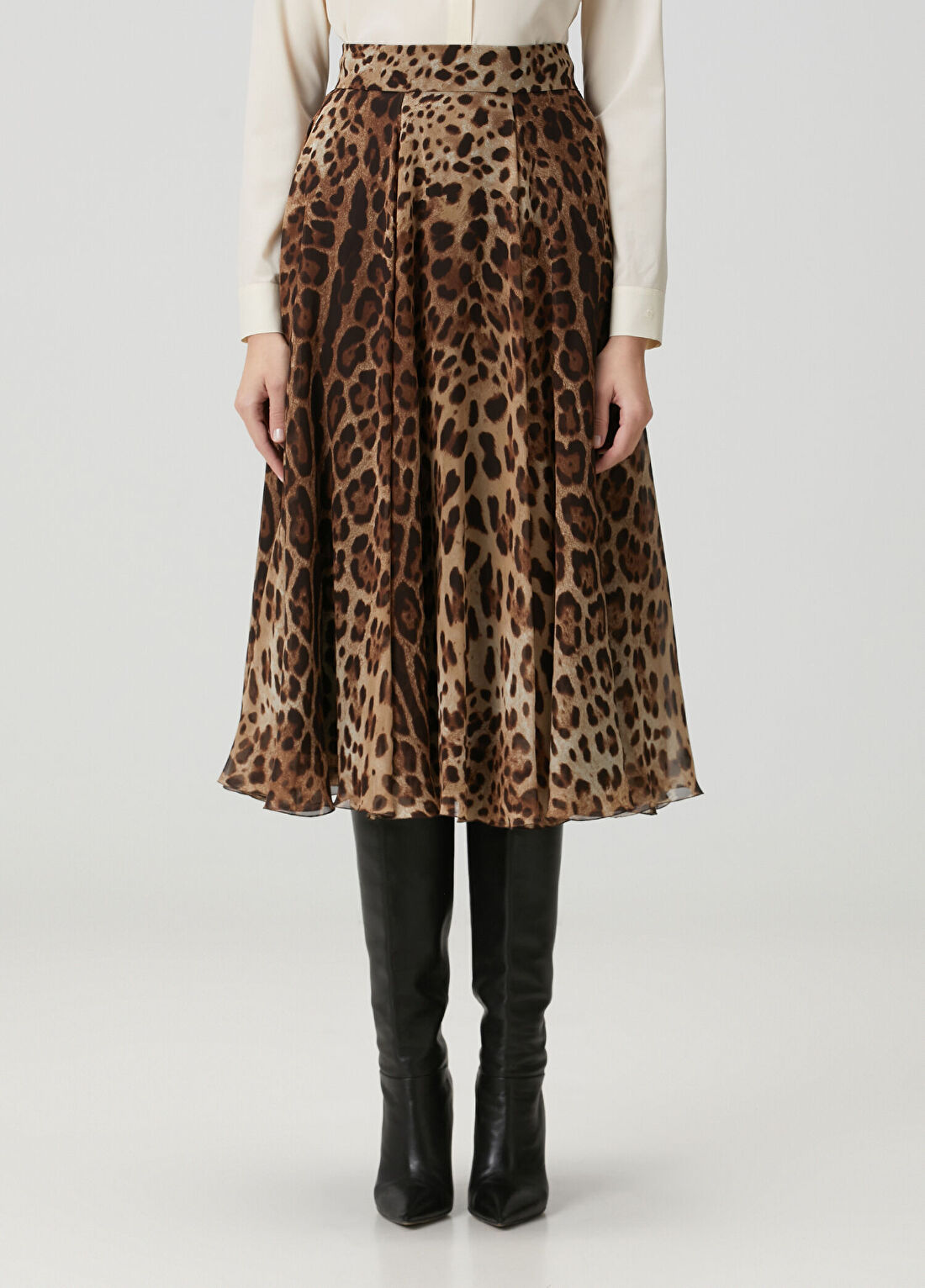 Dolce&Gabbana Leopar Desenli Midi İpek Etek görsel 2