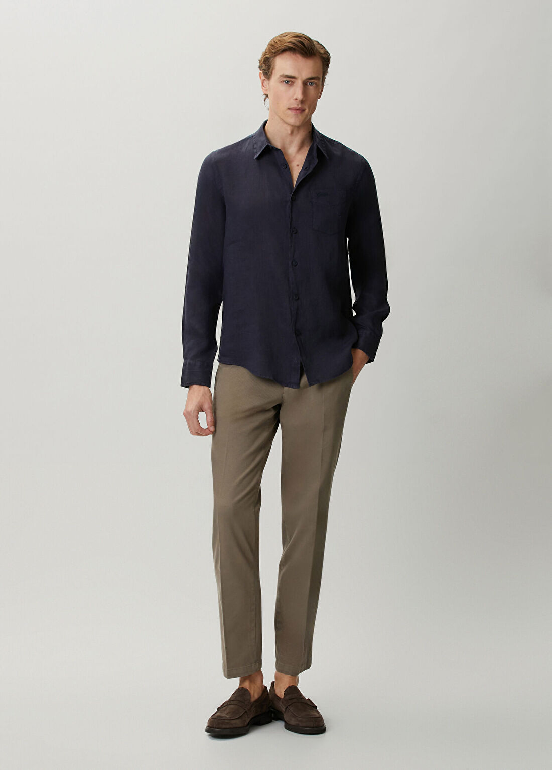 Guess Regular Fit Napa Mavi Keten Gömlek görsel 2