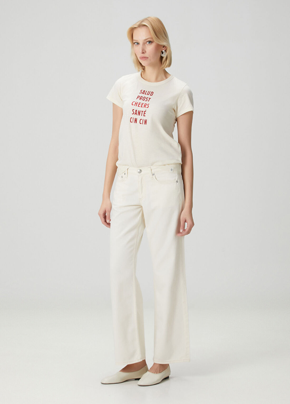 Rag&Bone Saige Relaxed Straight Ekru Jean Pantolon