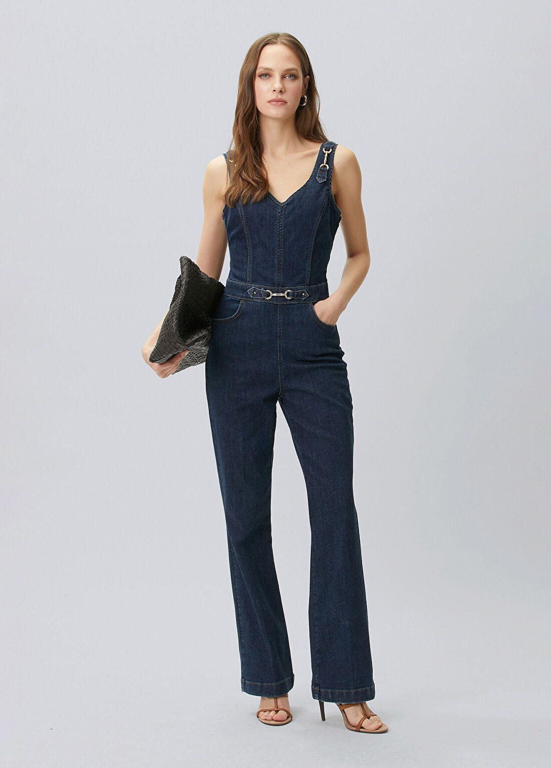 Network İndigo Aksesuarlı Denim Tulum