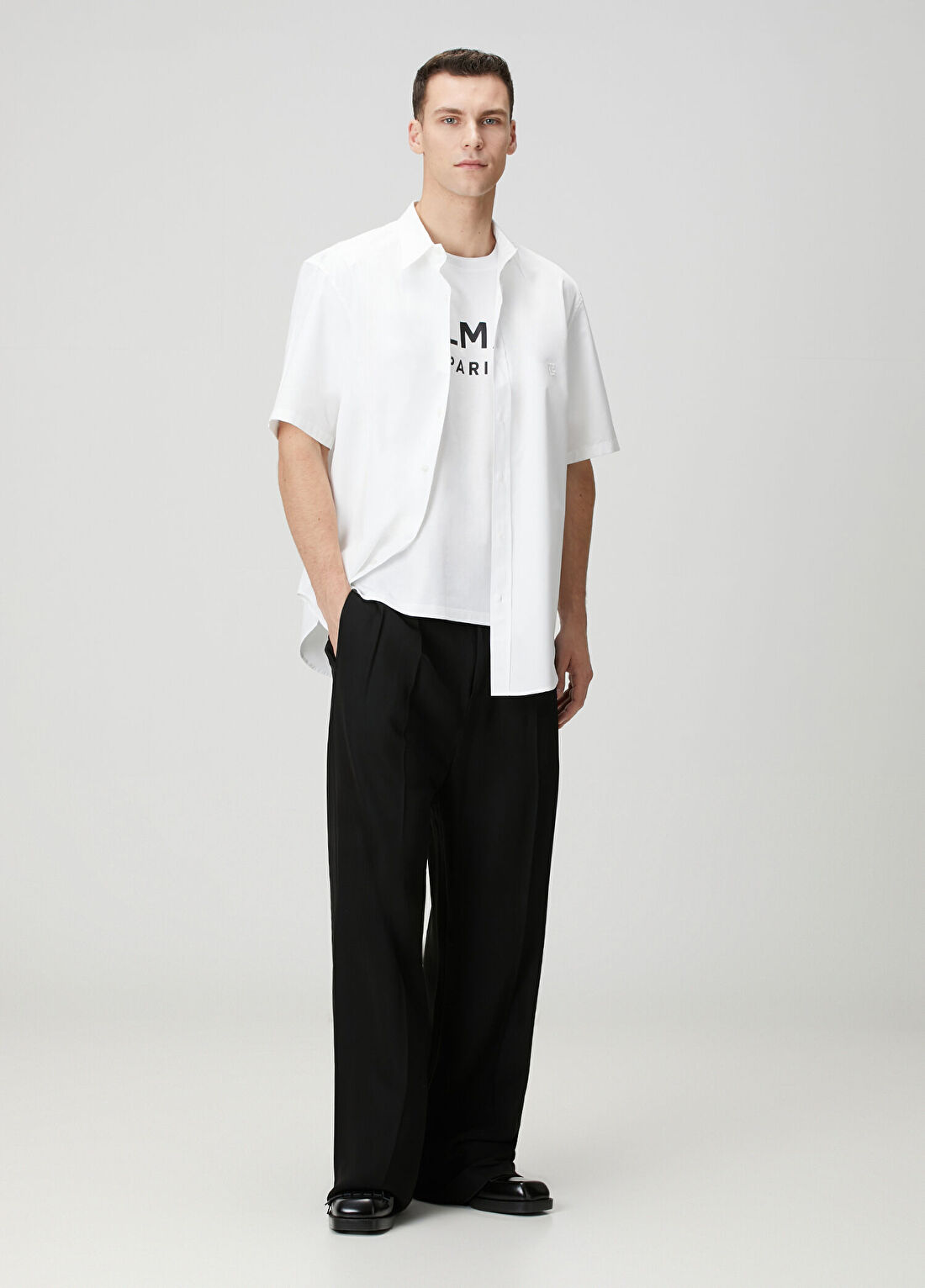 Balmain Regular Fit Beyaz Kısa Kollu Poplin Gömlek görsel 2