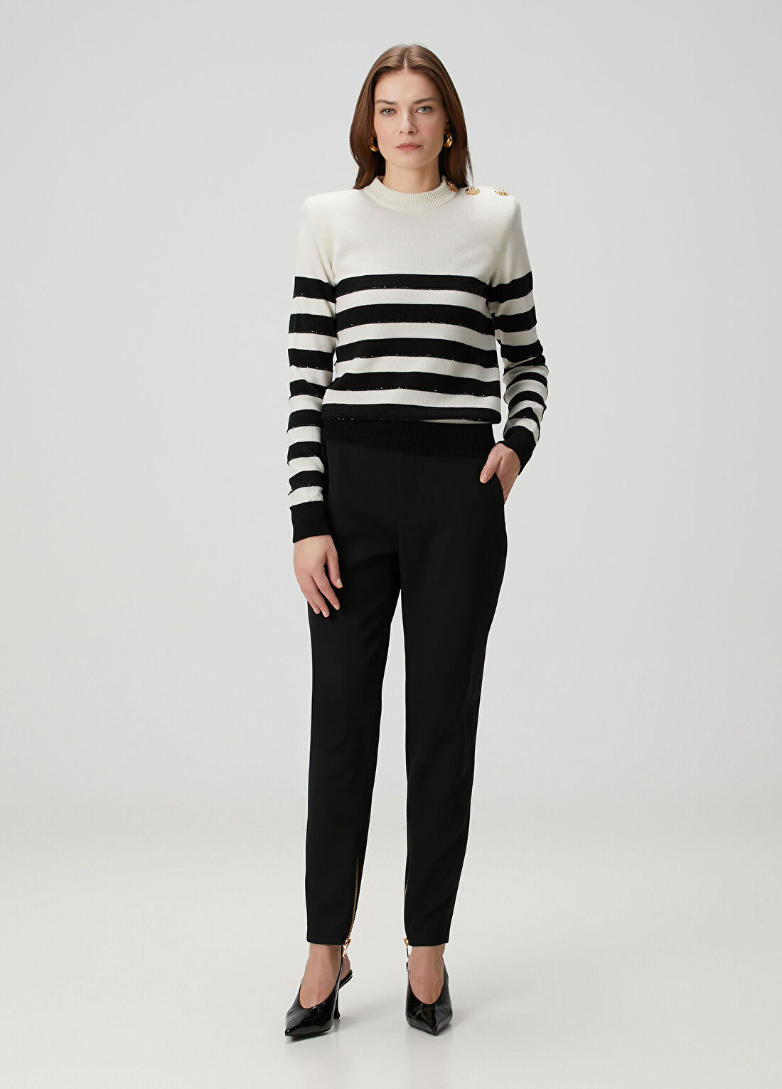 Balmain Siyah Beyaz Çizgili Triko görsel 2