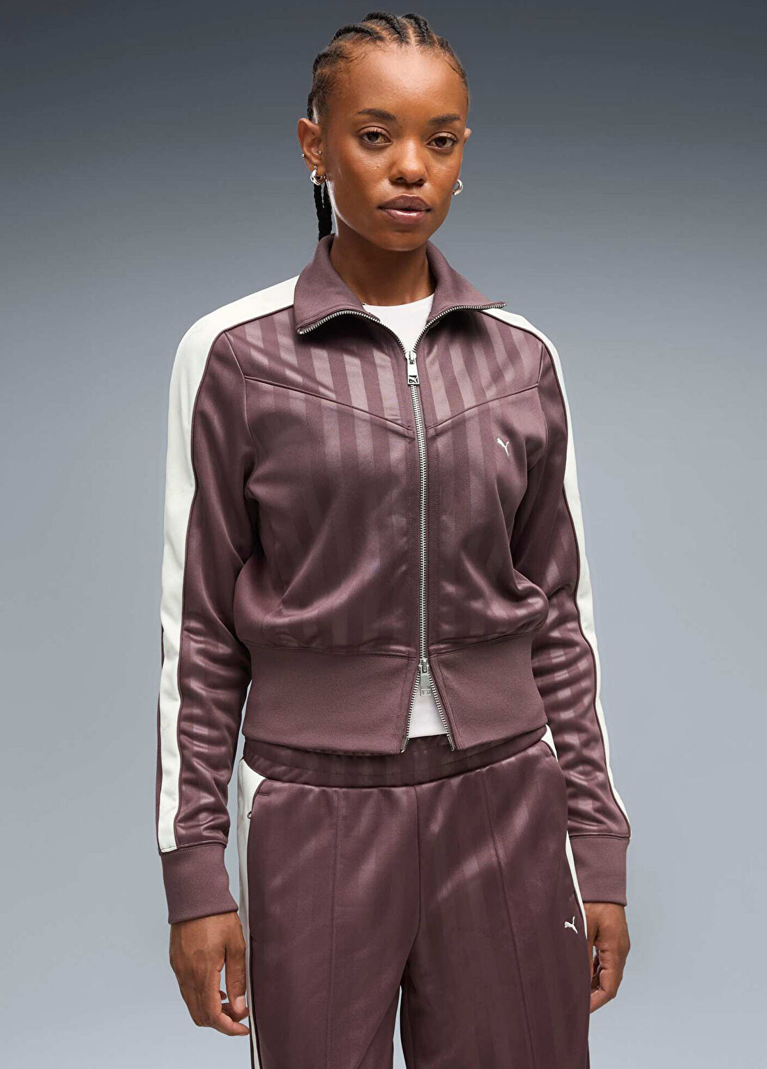 Puma T7 Rich Cocoa Dik Yaka Fermuarlı Kadın Track Spor Ceket görsel 3