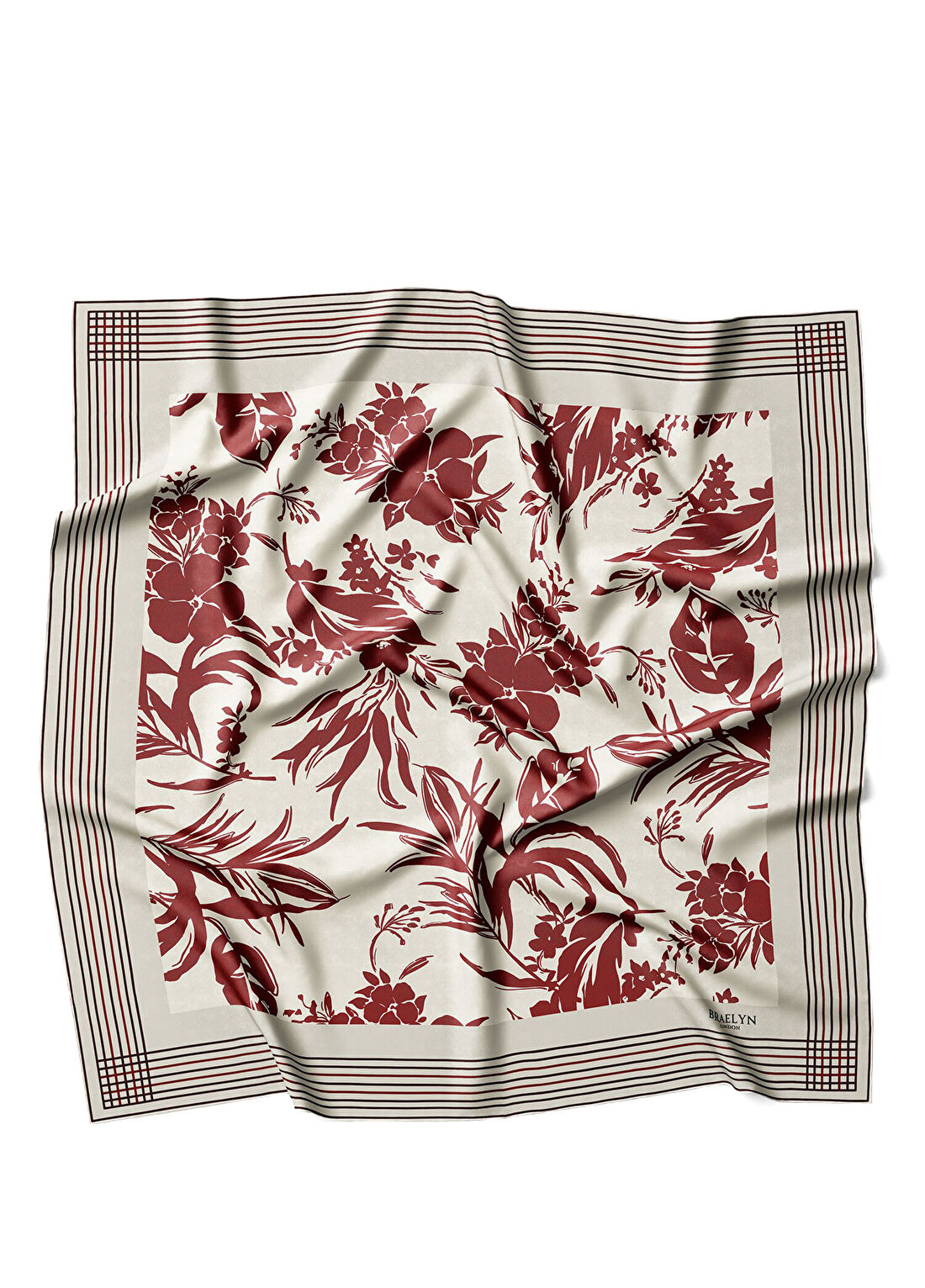 Braelyn London Rouge Botanica Bej Bordo Twill İpek Kadın Eşarp