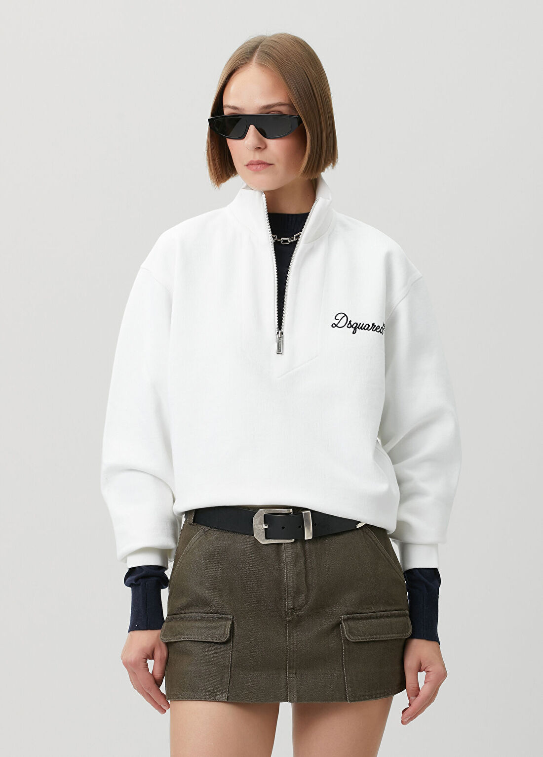 Dsquared2 Beyaz Fermuarlı Sweatshirt