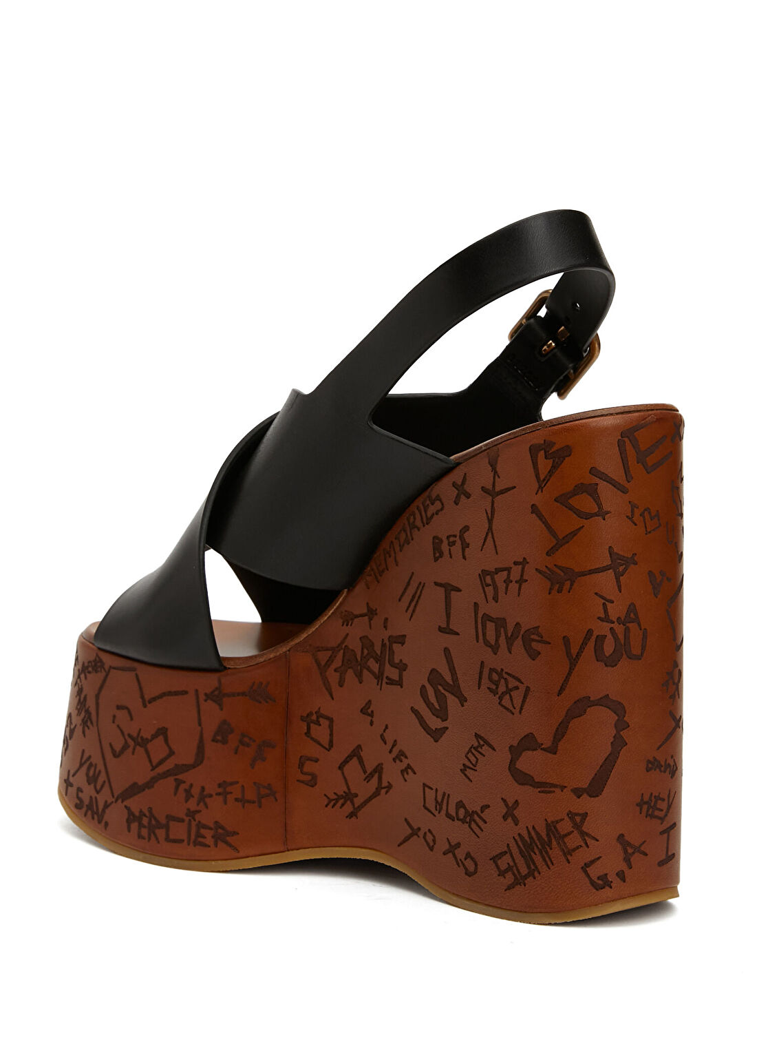 Chloe Maxime Wedge Siyah Kadın Deri Espadril görsel 3