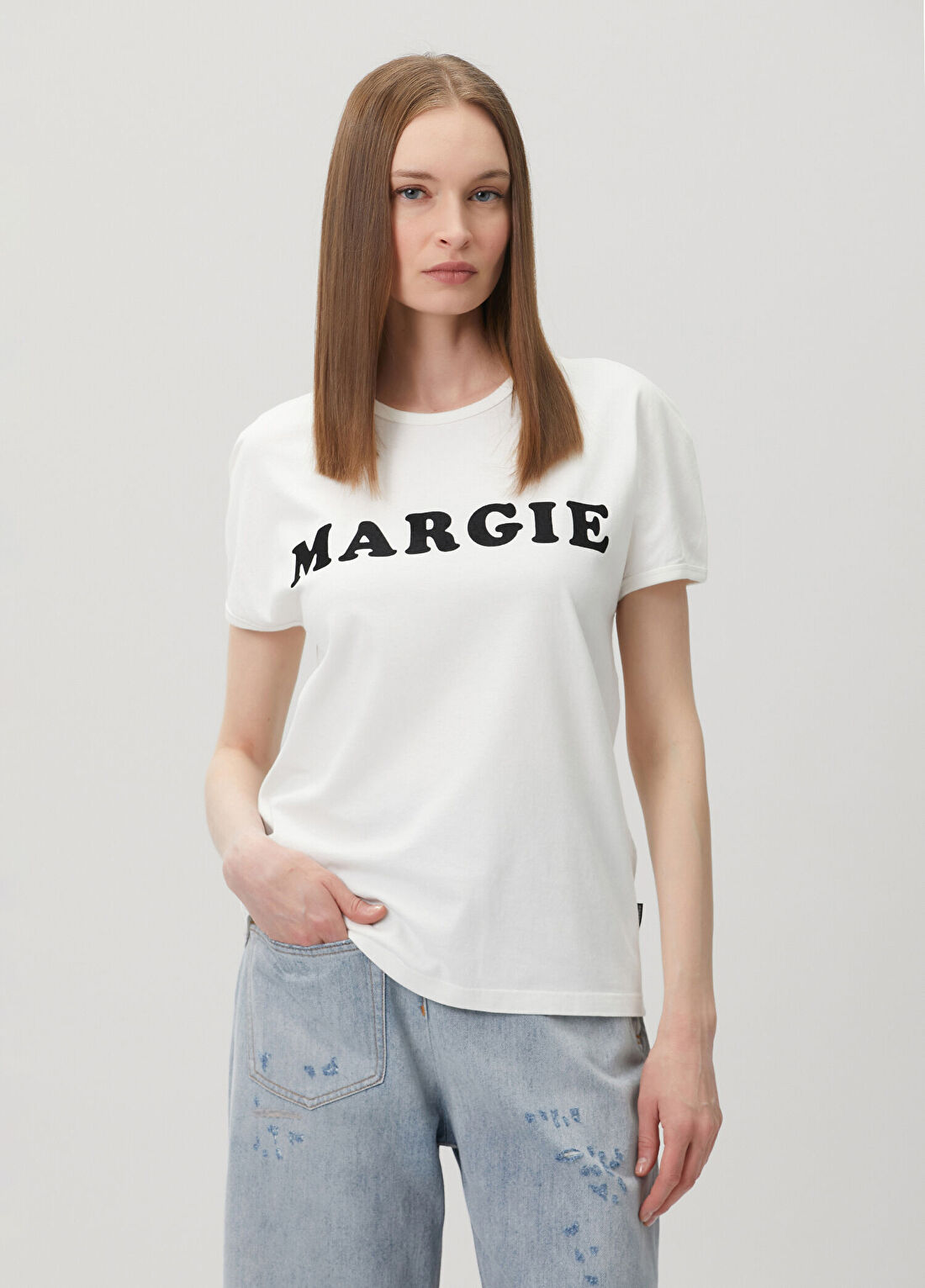 MM6 Maison Margiela Kırık Beyaz Logo Baskılı T-shirt
