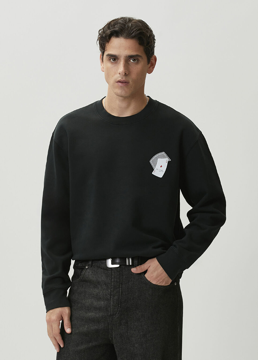 Academia Siyah Kart Baskılı Sweatshirt