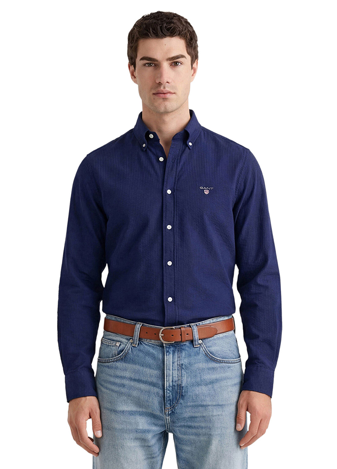 Gant Mavi Düğmeli Yaka Regular Fit Uzun Kollu Erkek Gömlek
