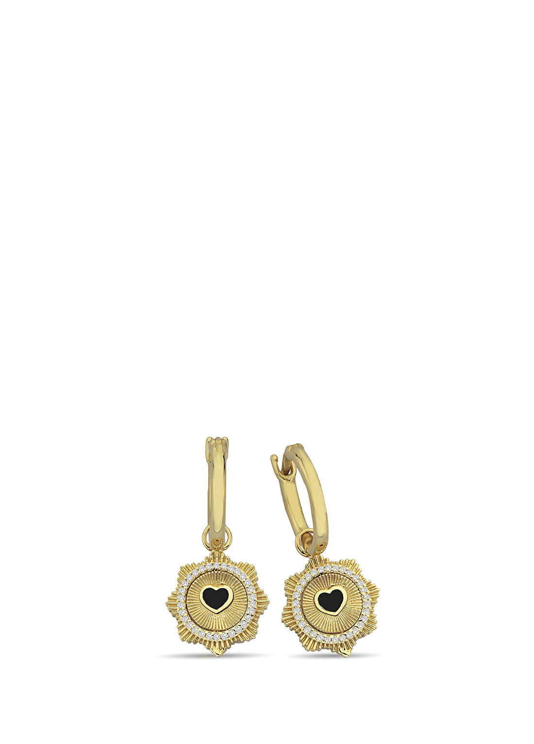 LARİSSA Gold Hoop Heart Pırlanta Taşlı 14 Ayar Altın Kadın Küpe