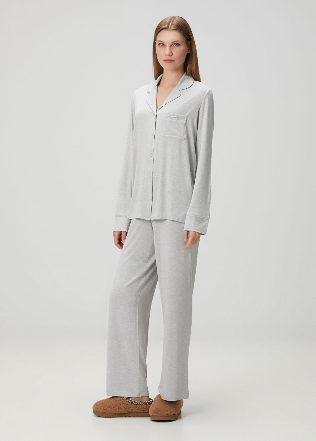 Skims Long Sleep Gri Pijama Takımı görsel 3