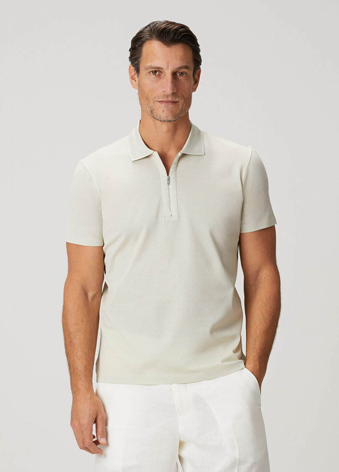 Luciano Barbera Bej Polo Yaka T-shirt