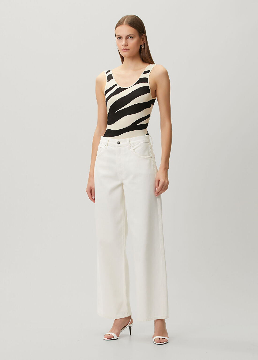 Sandro Ekru Siyah Zebra Desenli Body görsel 2