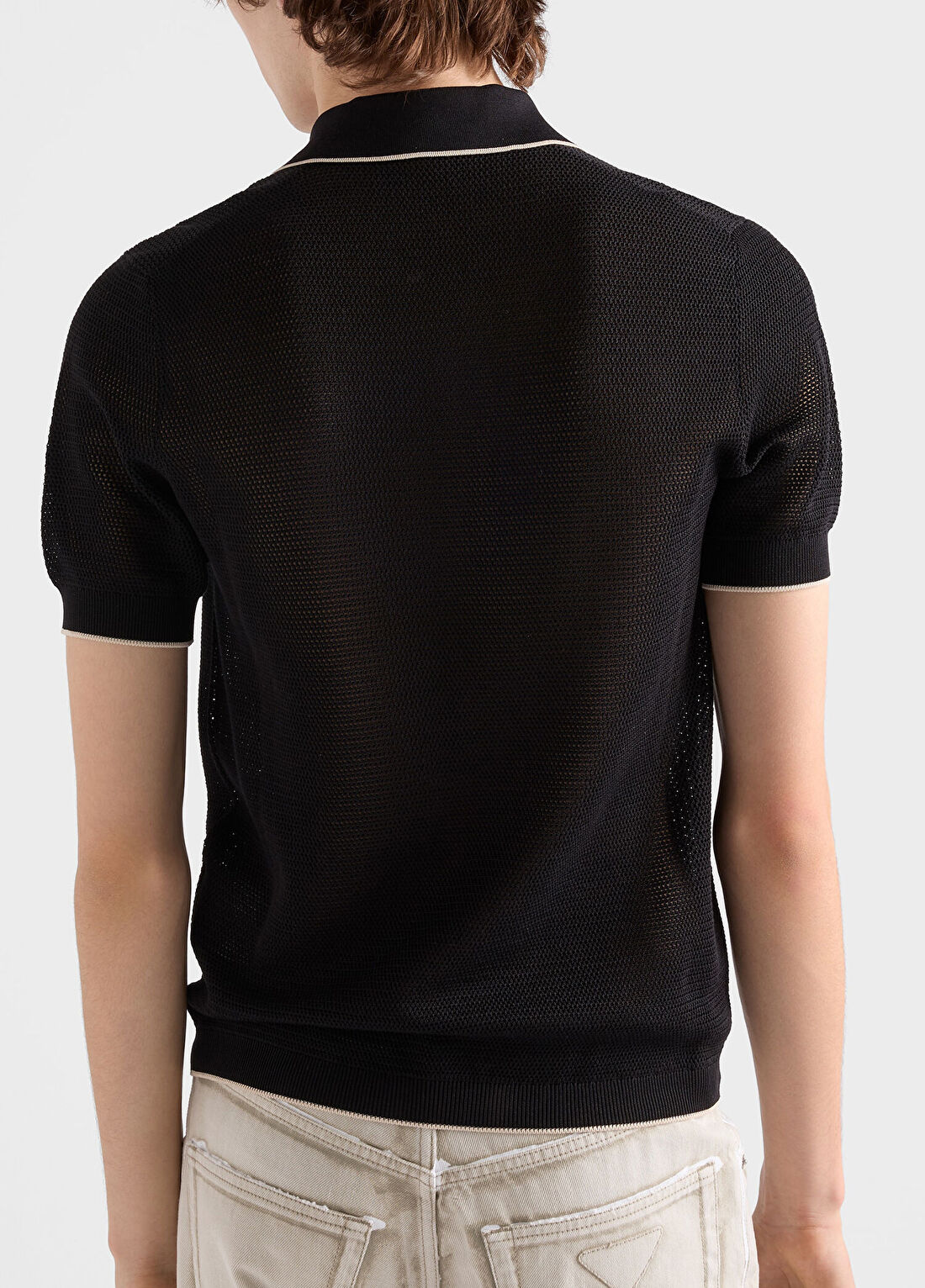 Prada Siyah İpek ve Pamuklu Polo Yaka Kısa Kollu Erkek T-shirt görsel 3