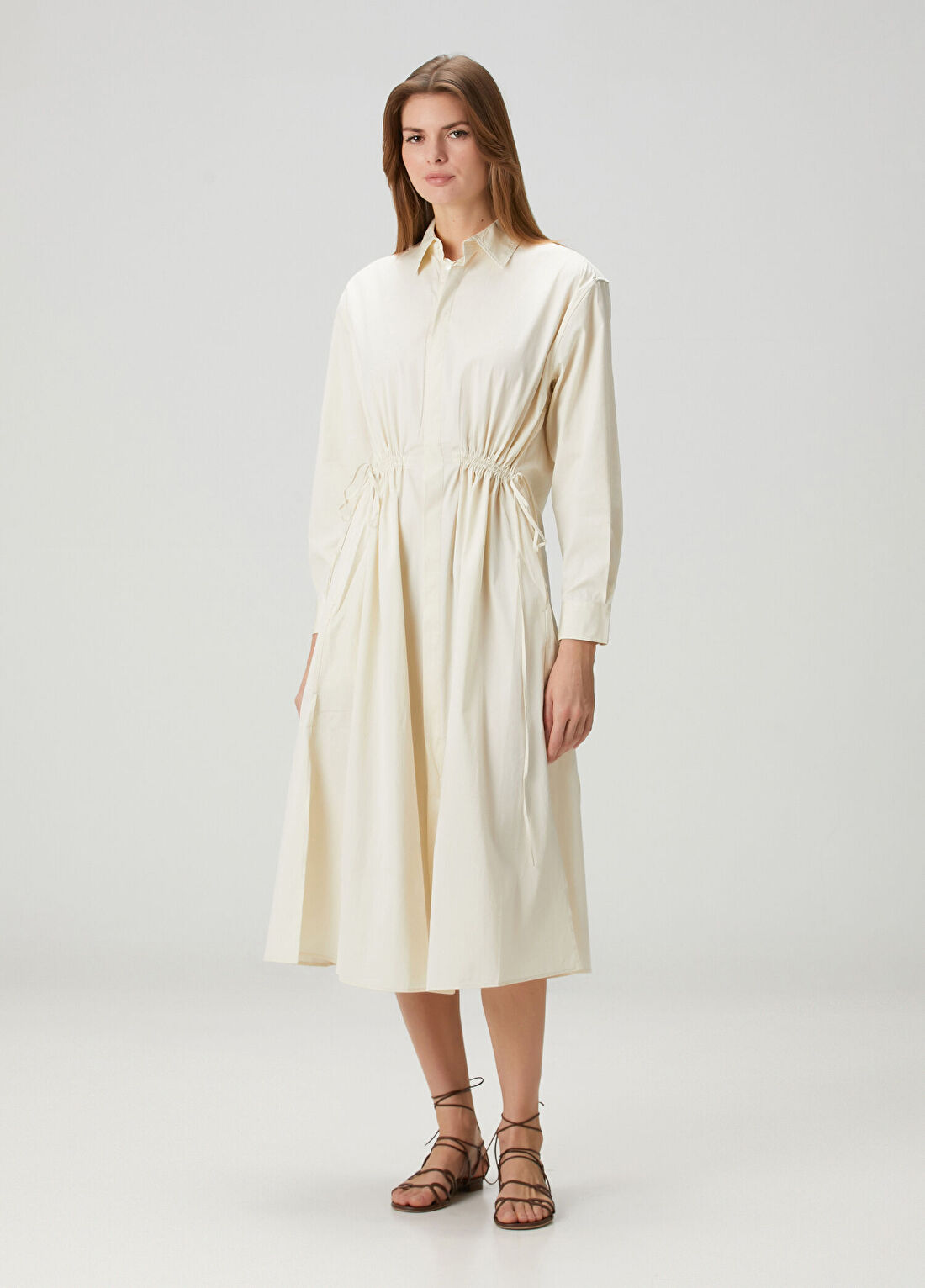 Polo Ralph Lauren Krem Midi Gömlek Elbise