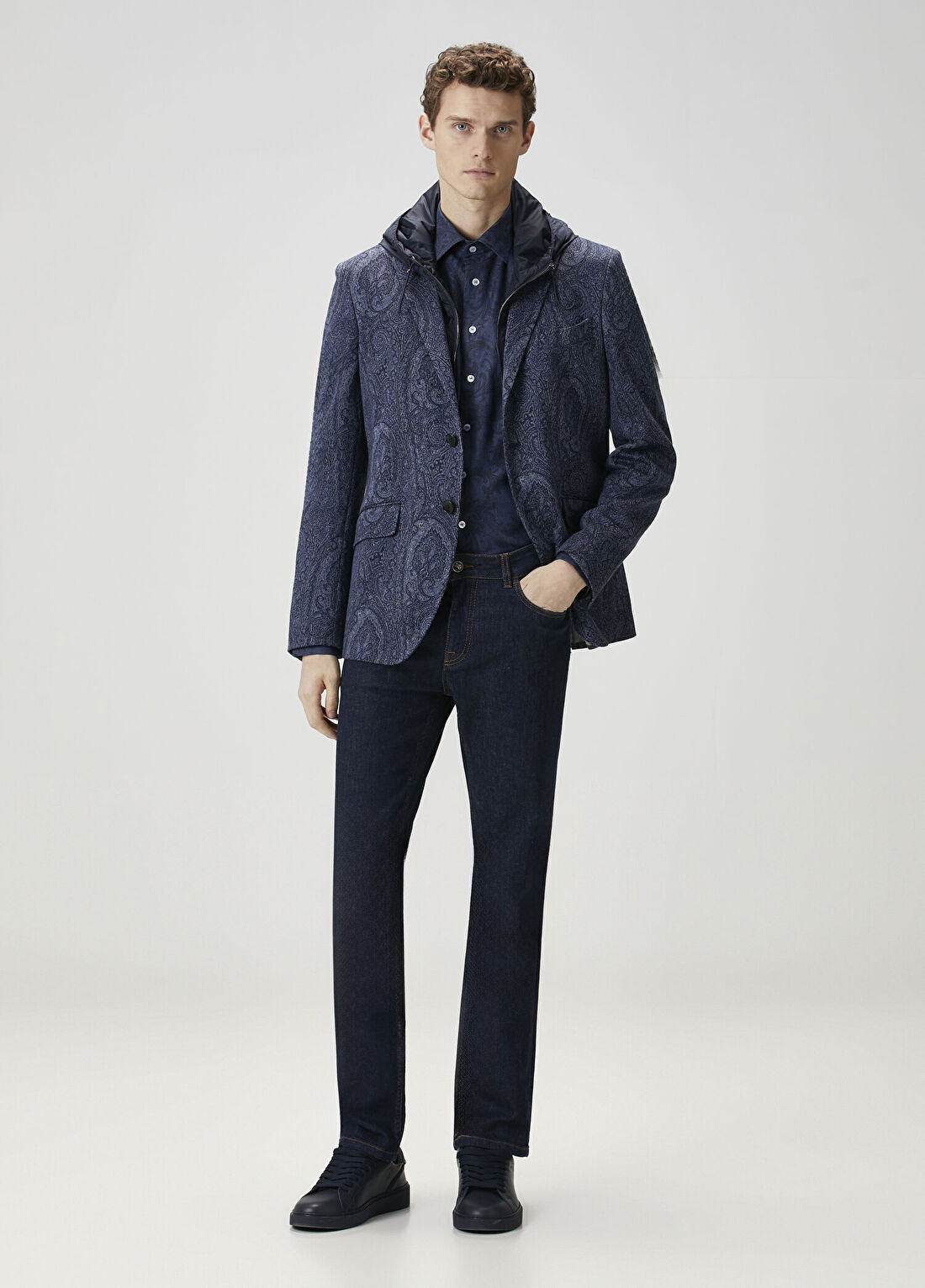 Etro Lacivert Kontrast Dikişli Jean Pantolon