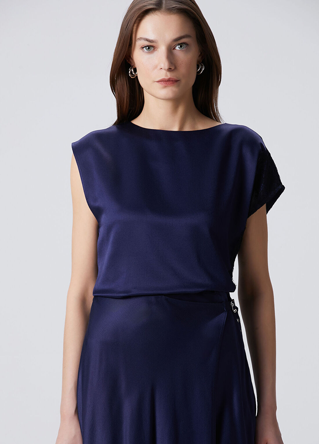 Beymen Collection Lacivert Dantelli Yün Karışımlı Bluz görsel 3