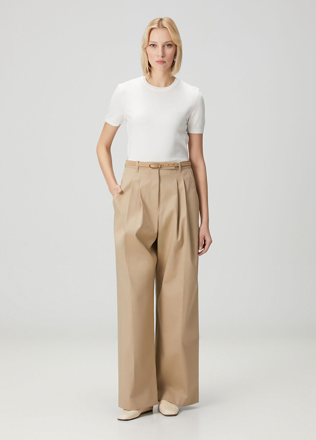 Mkdt Studio Bej Pile Detaylı Pantolon