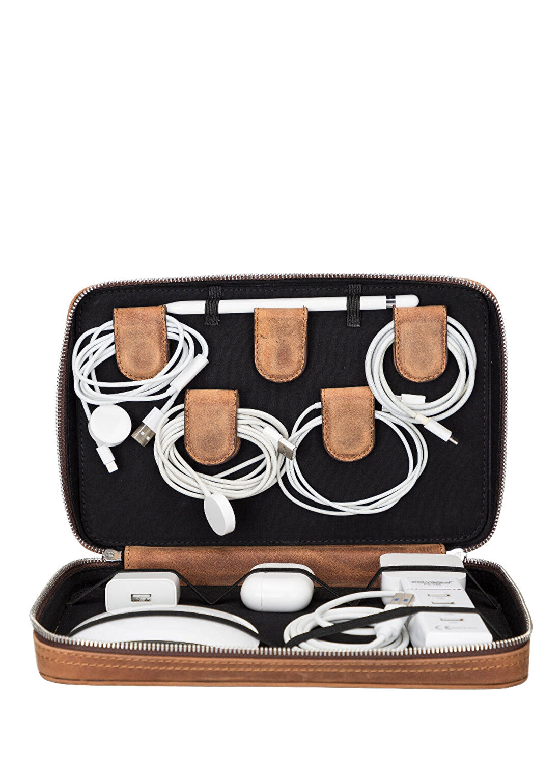 Bloominbag Arcadia Saddle Heritage Kahverengi Taba Deri Elektronik Aksesuar Düzenleyici Teknoloji Çantası görsel 3