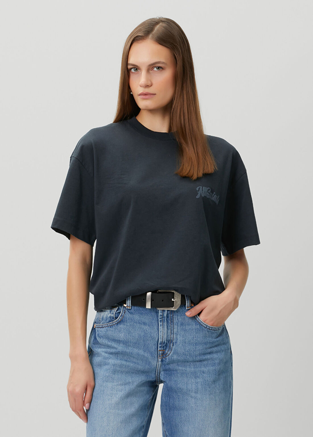 AllSaints Odyssey Etta Oversized Lacivert T-shirt