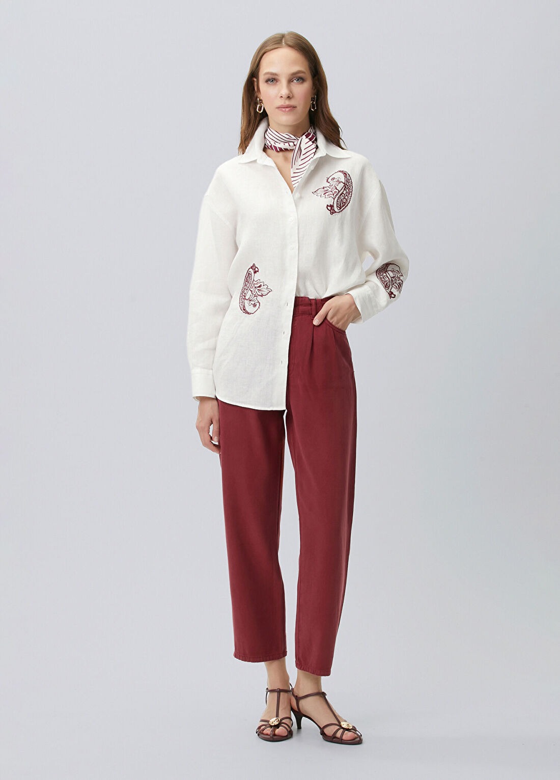Network Vişne Tencel Karışımlı Casual Pantolon