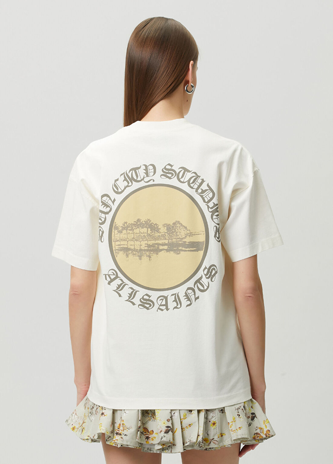 AllSaints Sun City Ekru Baskılı T-shirt görsel 4