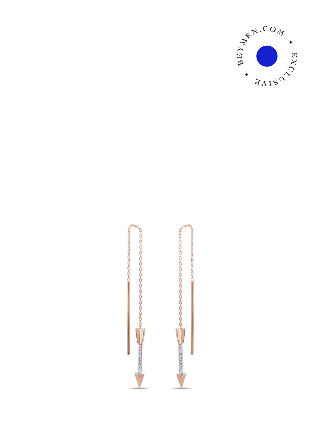 Safir Mücevher Luna Ok Zincir Pırlanta Taşlı 14 Ayar Rose Gold Altın Kadın Küpe