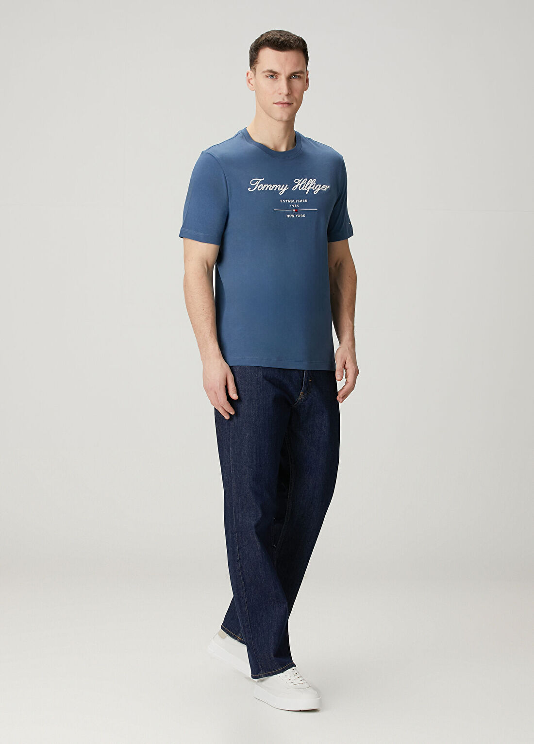 Tommy Hilfiger Mavi Logo Baskılı Basic T-shirt görsel 2