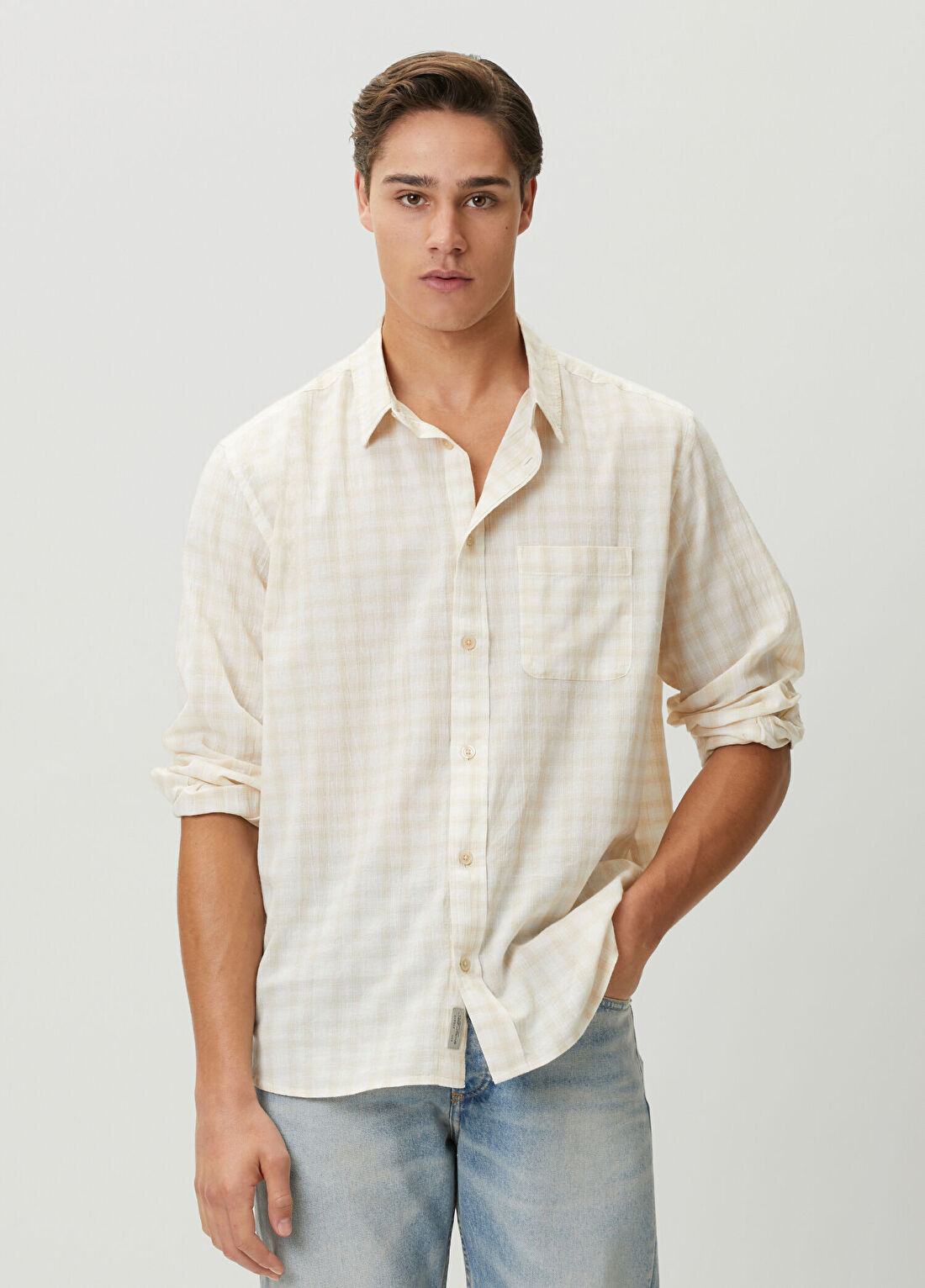 AllSaints Toya Bej Kareli Keten Gömlek