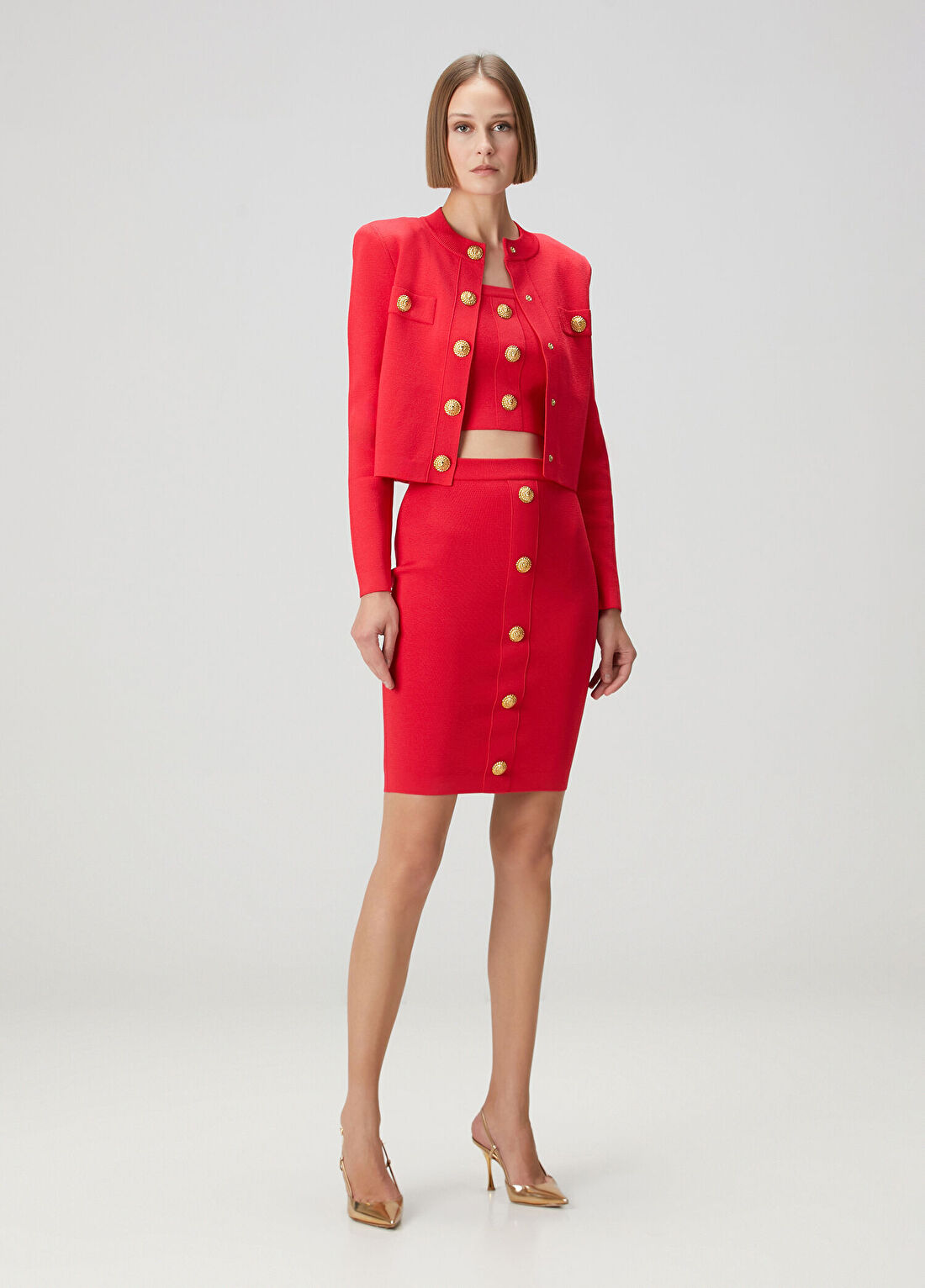 Balmain Kırmızı Midi Etek