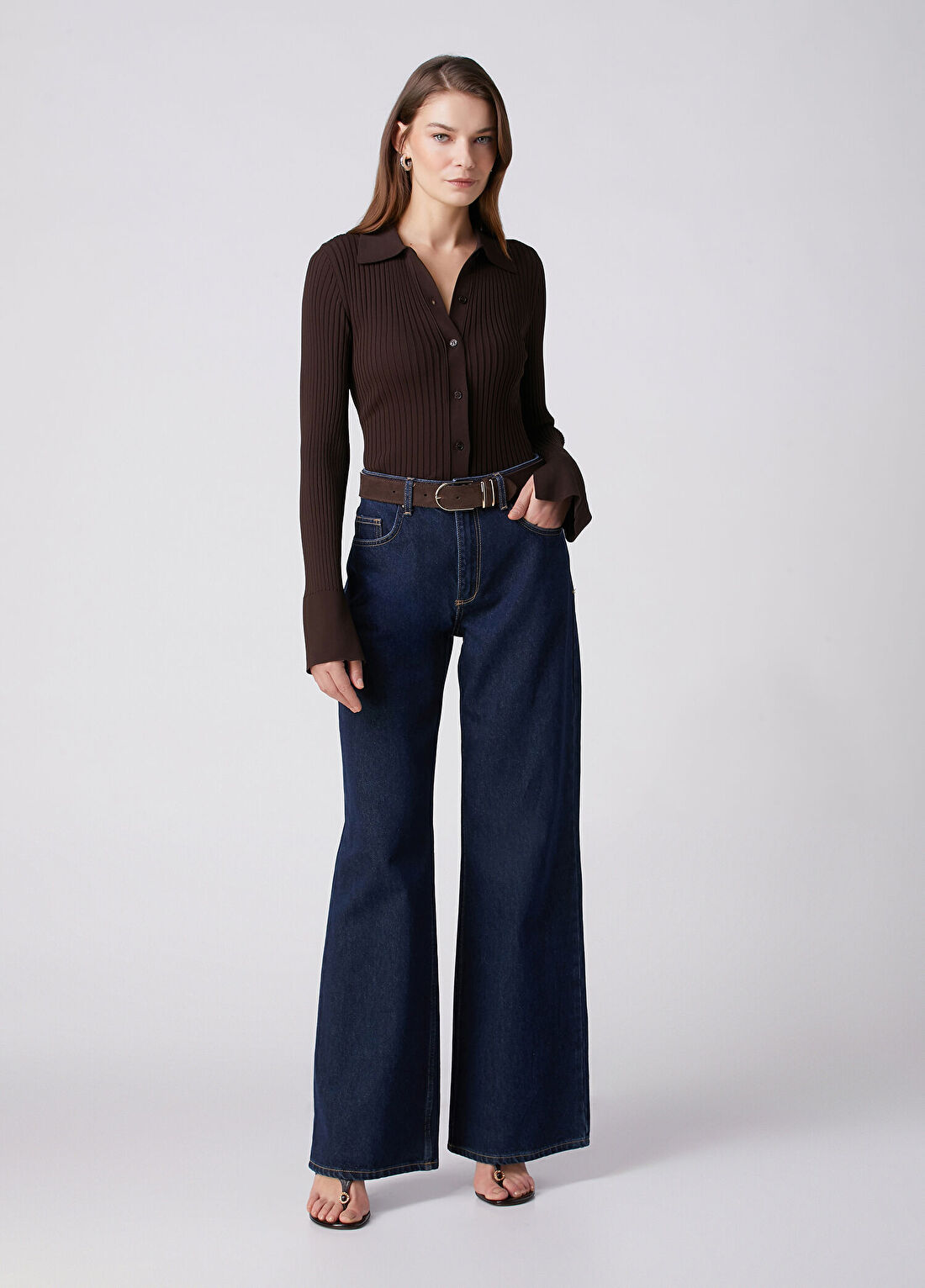 Beymen Collection Kahverengi Ribli Polo Hırka görsel 3