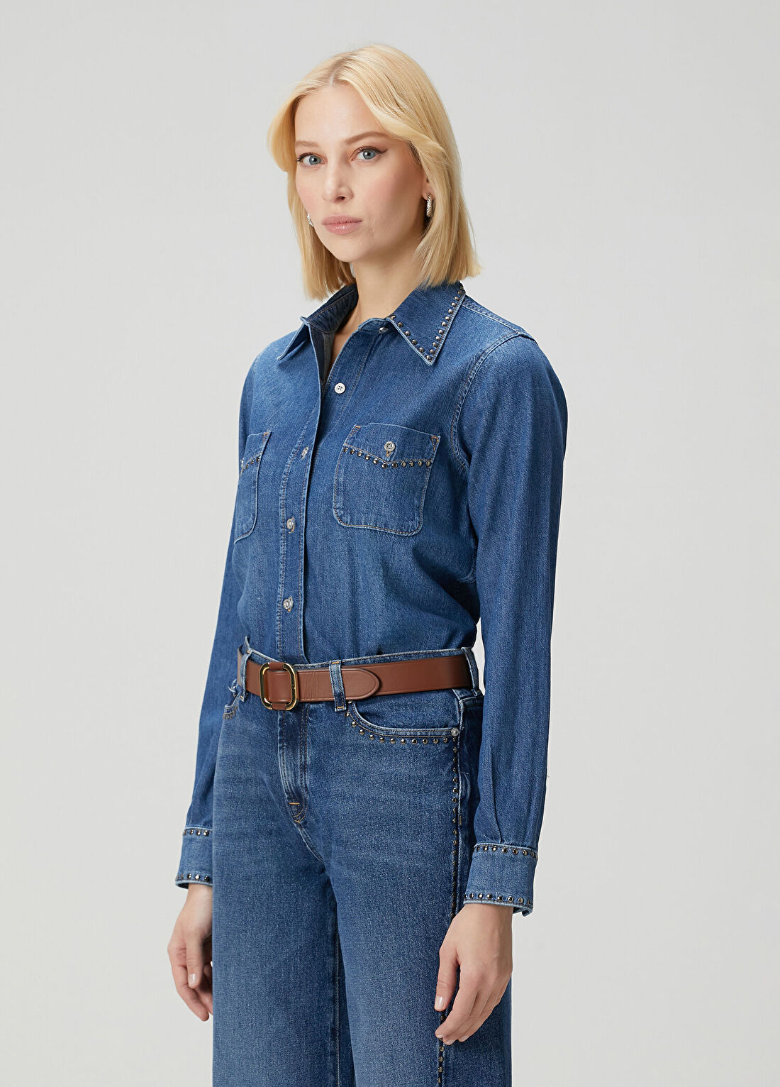 7 For All Mankind Mavi Troklu Denim Gömlek görsel 3