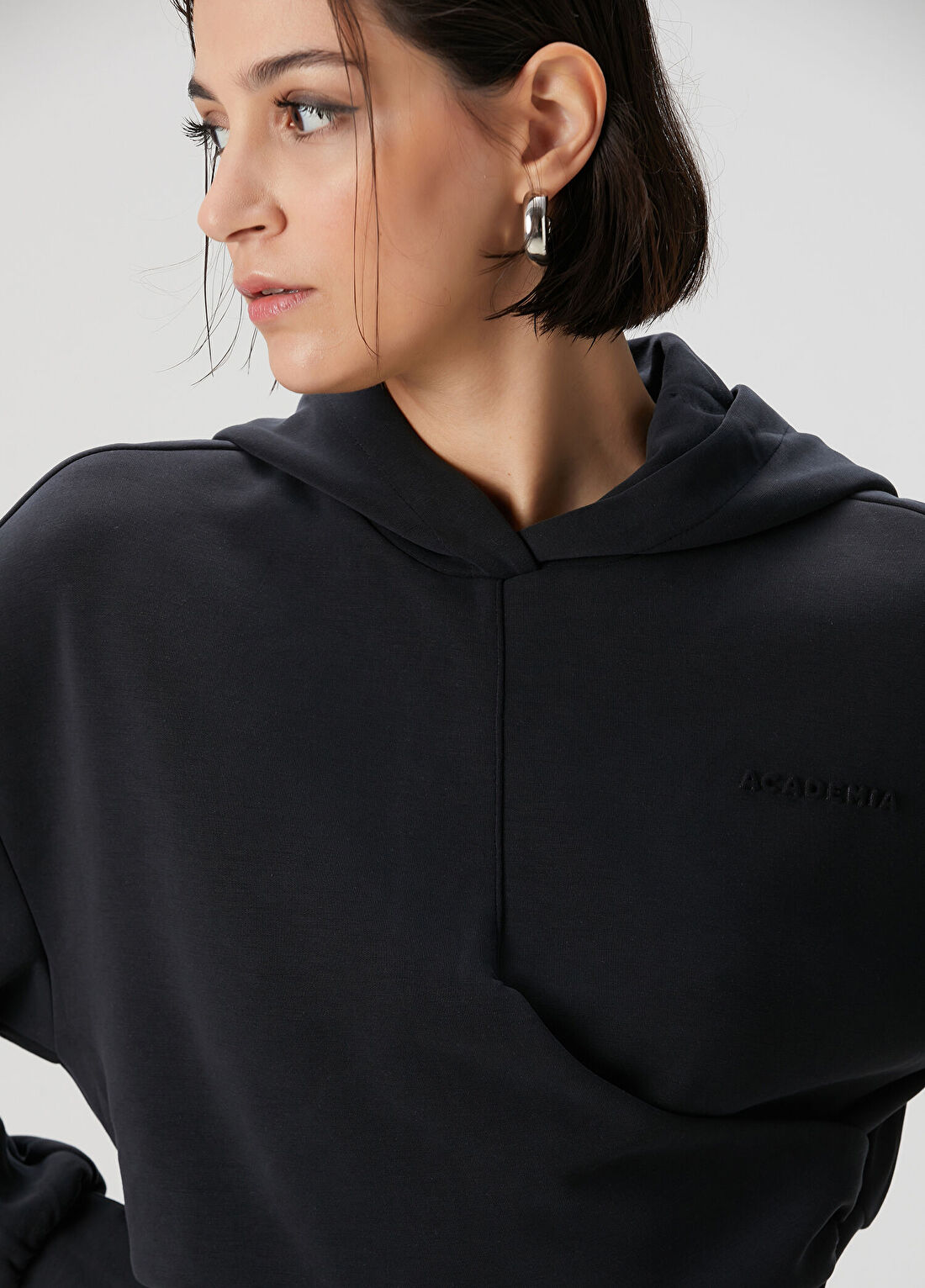 Academia Siyah Kapüşonlu Logolu Sweatshirt görsel 2