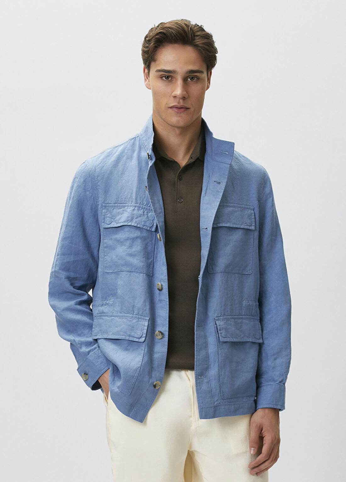 Network Mavi Keten Coat Ceket
