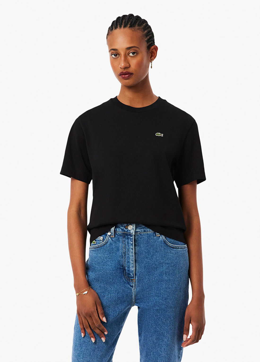 Lacoste Siyah Bisiklet Yaka Relaxed Fit Kısa Kollu Kadın T-Shirt
