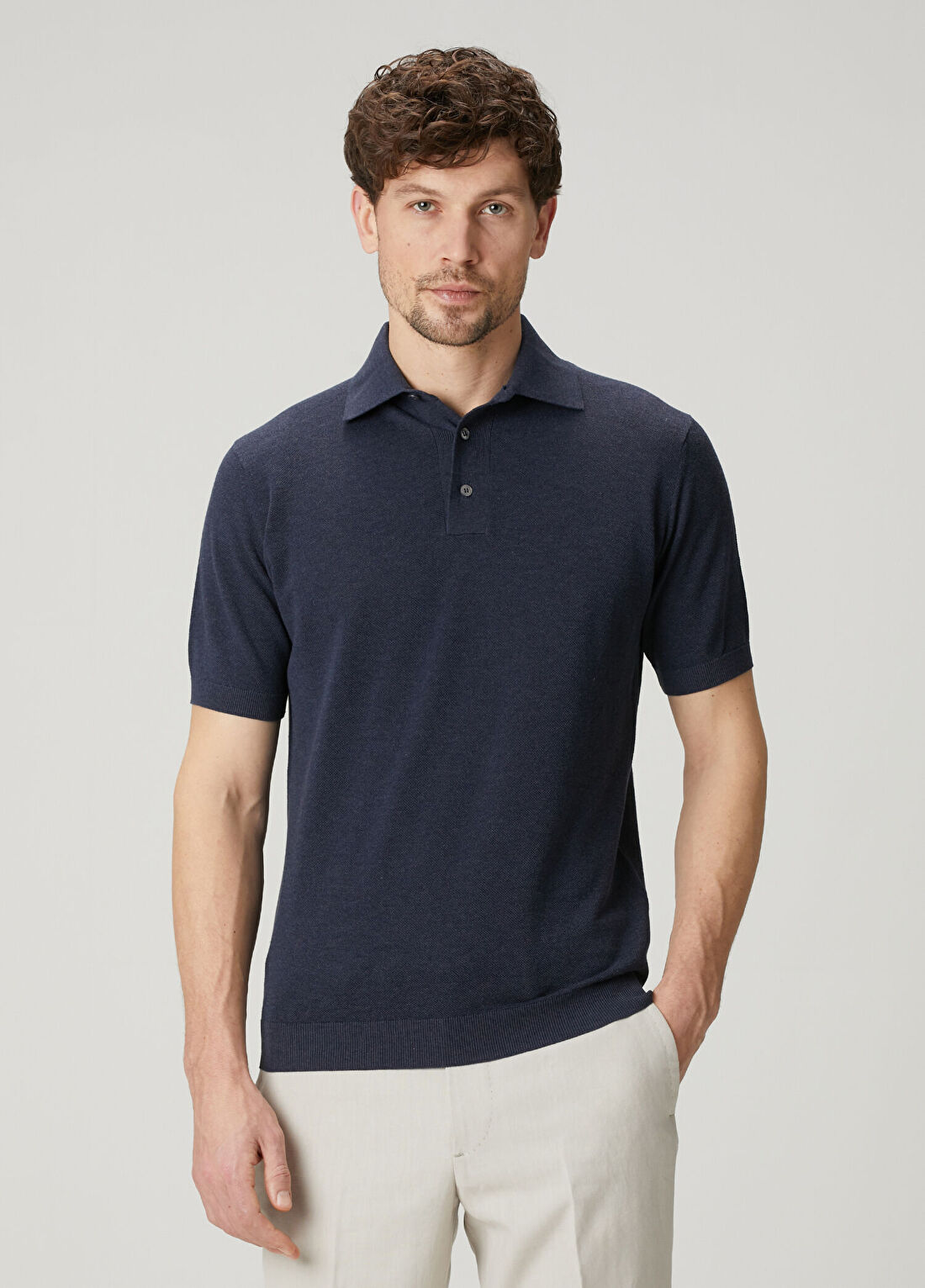 Lardini Lacivert Polo Yaka Kısa Kollu Triko