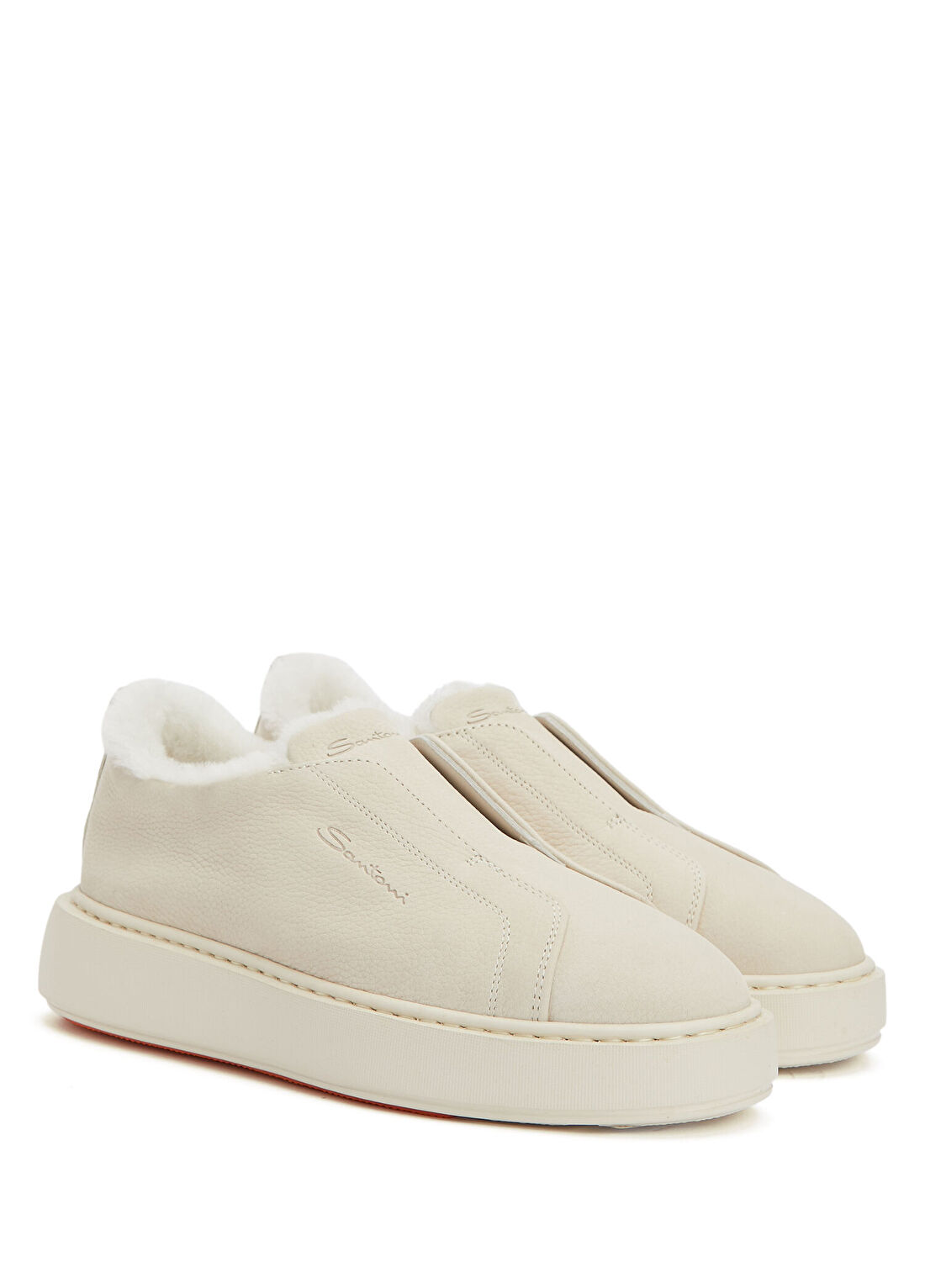 Santoni Victory Bej Kadın Süet Sneaker görsel 2