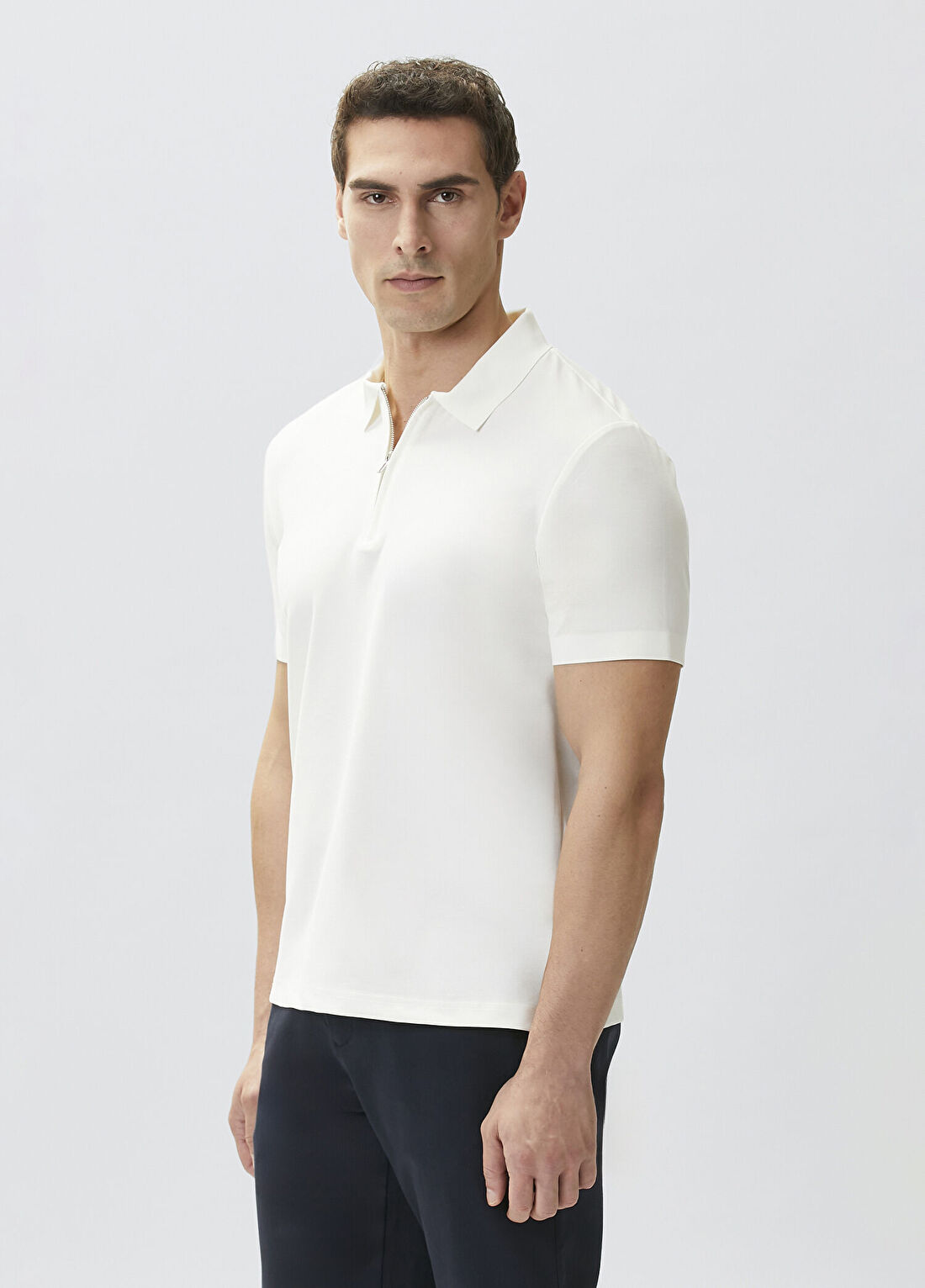 Network Beyaz Fermuarlı Cupro Modal T-shirt görsel 4
