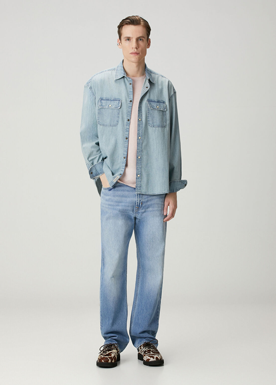 AllSaints Gribbs Mavi Denim Gömlek görsel 2