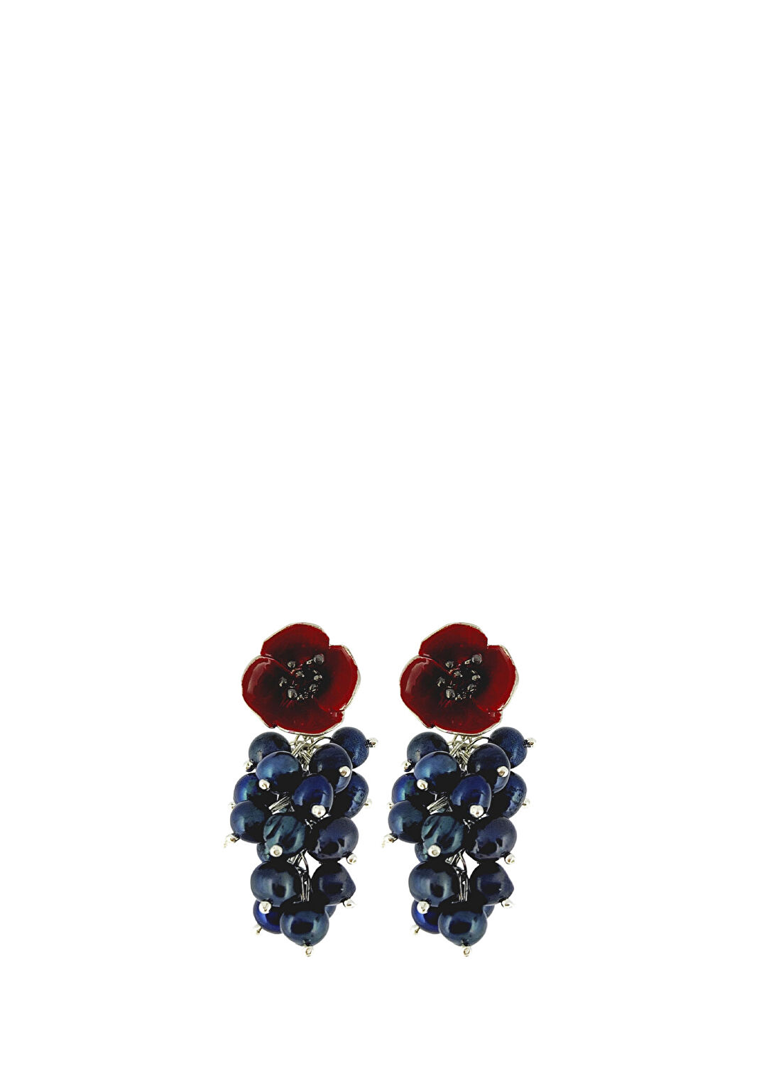 Ezra Baghaki Jewellery Siyah Salkım İncili Gelincik 925 Ayar Gümüş Kadın Küpe