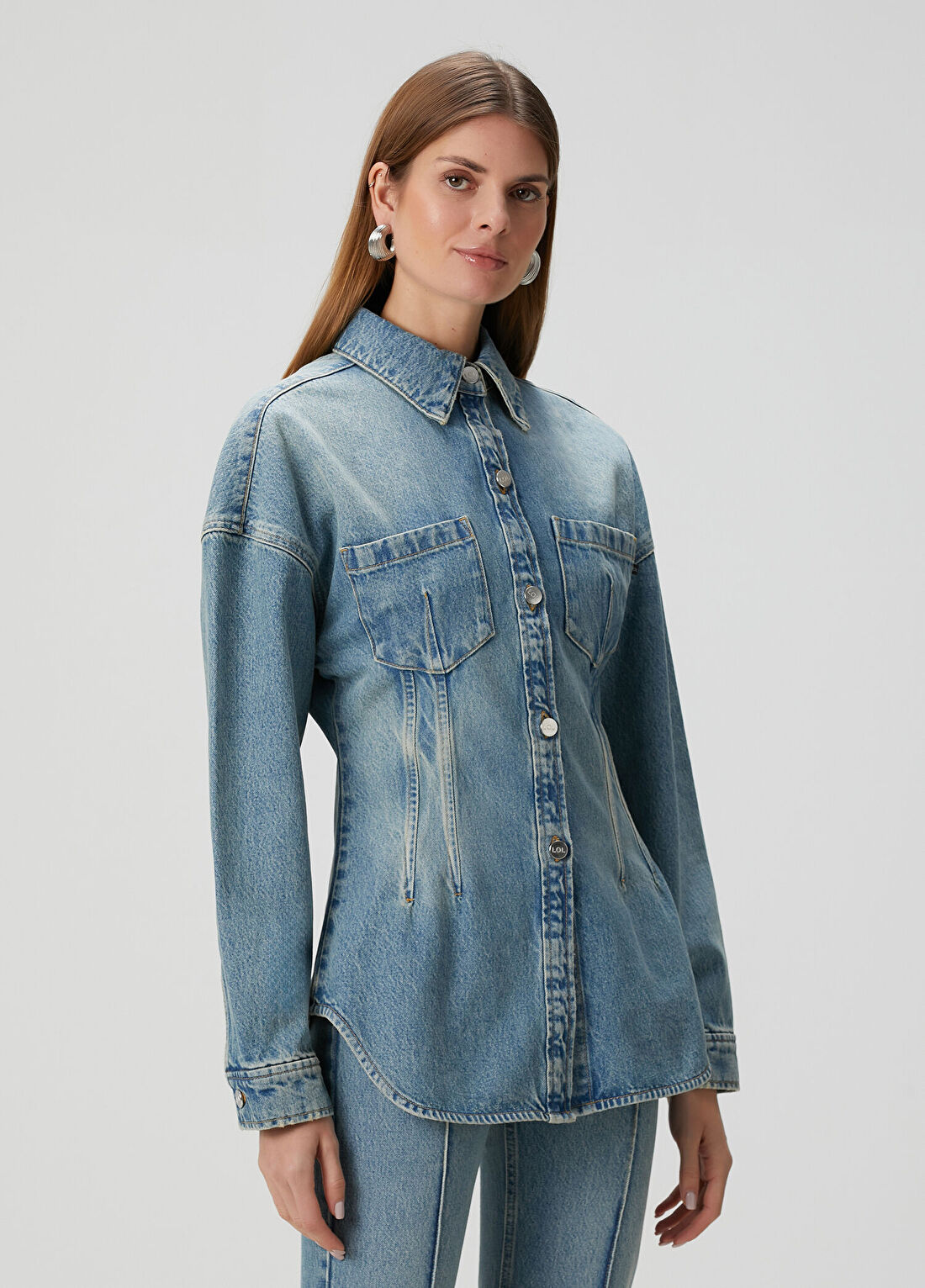 Lol Bianca Fitted Mavi Denim Ceket görsel 3