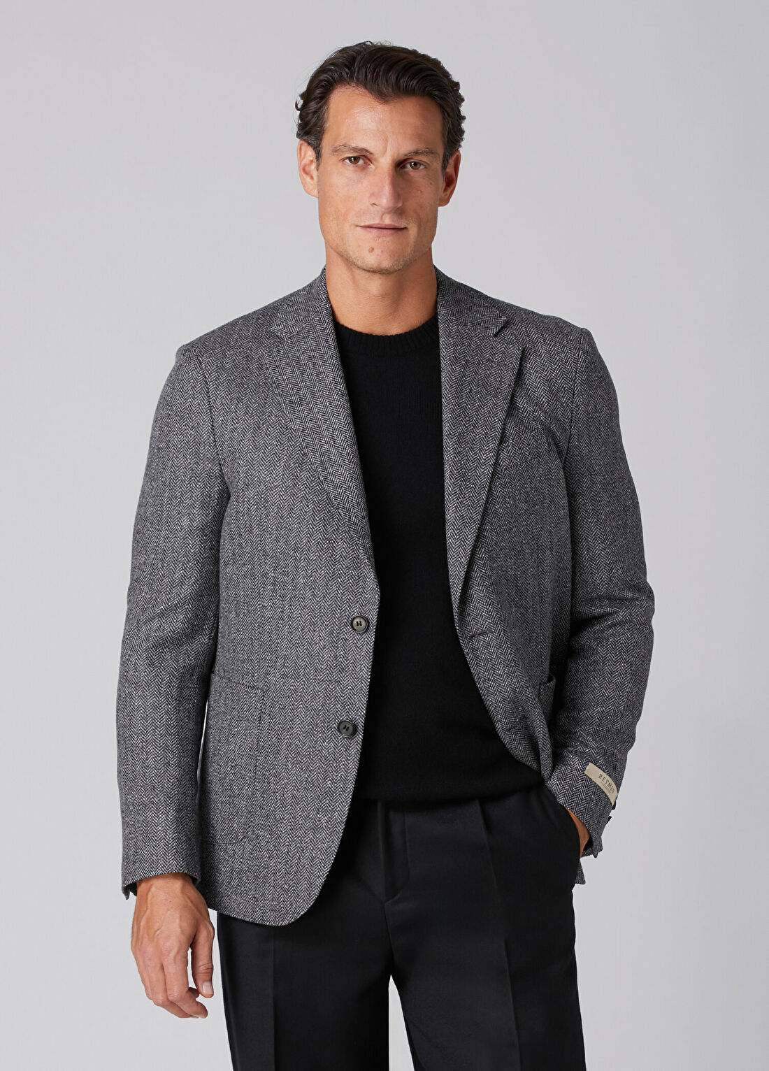 Beymen Collection Drop 7 Antrasit Balıksırtı Desenli Yün Ceket