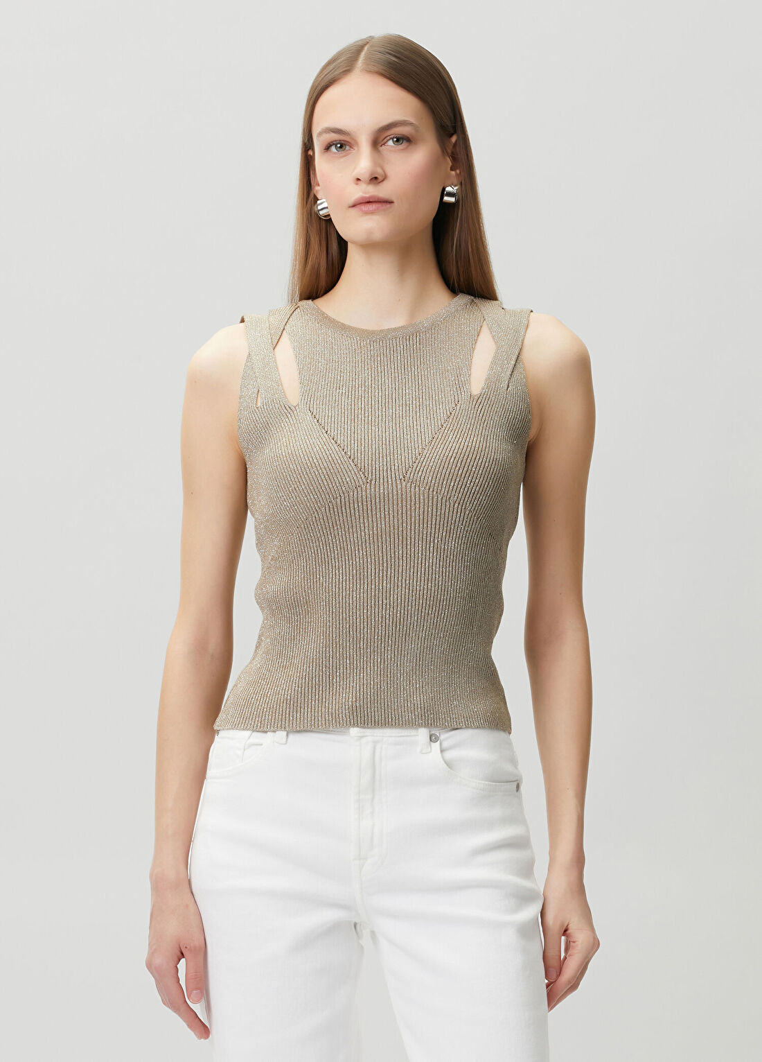 Join Us Bej Simli Cut Out Detaylı Bluz